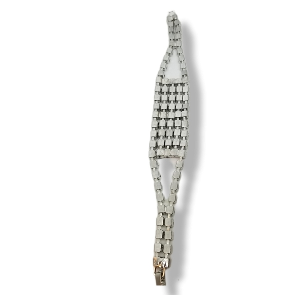 VINTAGE 1950s SILVERTONE & DIAMANTE CRYSTAL MESH CHAIN BRACELET - Picture 10 of 10